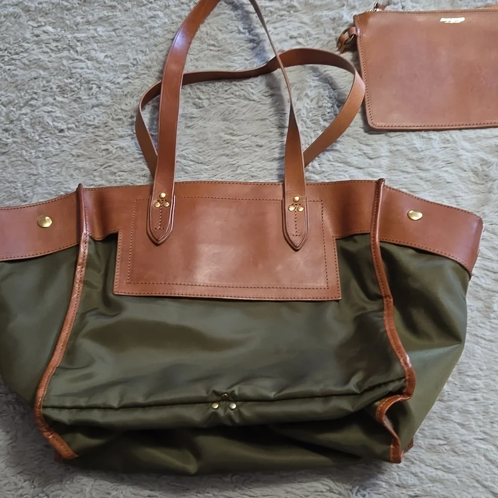 Jerome Dreyfuss Paris Leon olive green nylon leather tote bag